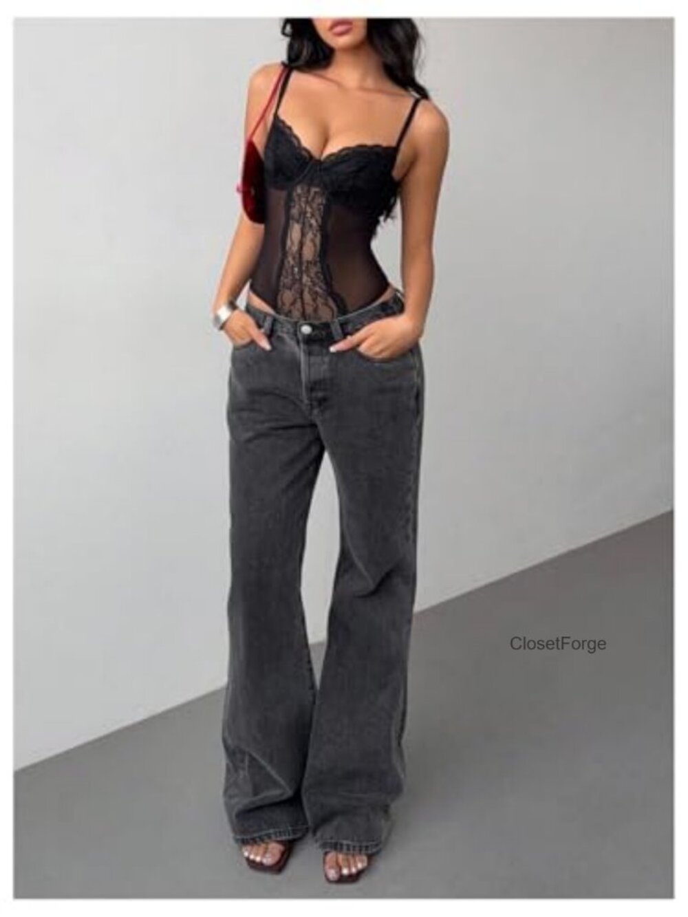 Floral Lace Bodysuit Sheer Mesh Corset Top Party Club - Picture 3 of 4